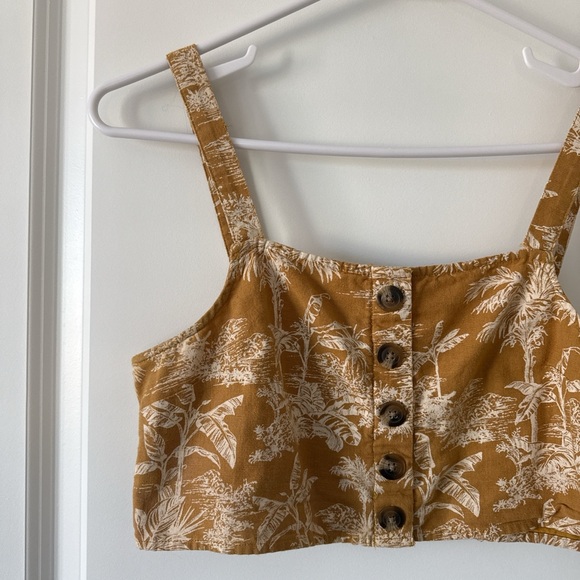 American Eagle Outfitters Mustard Botanical Button-Front Crop Top - Picture 2 of 6